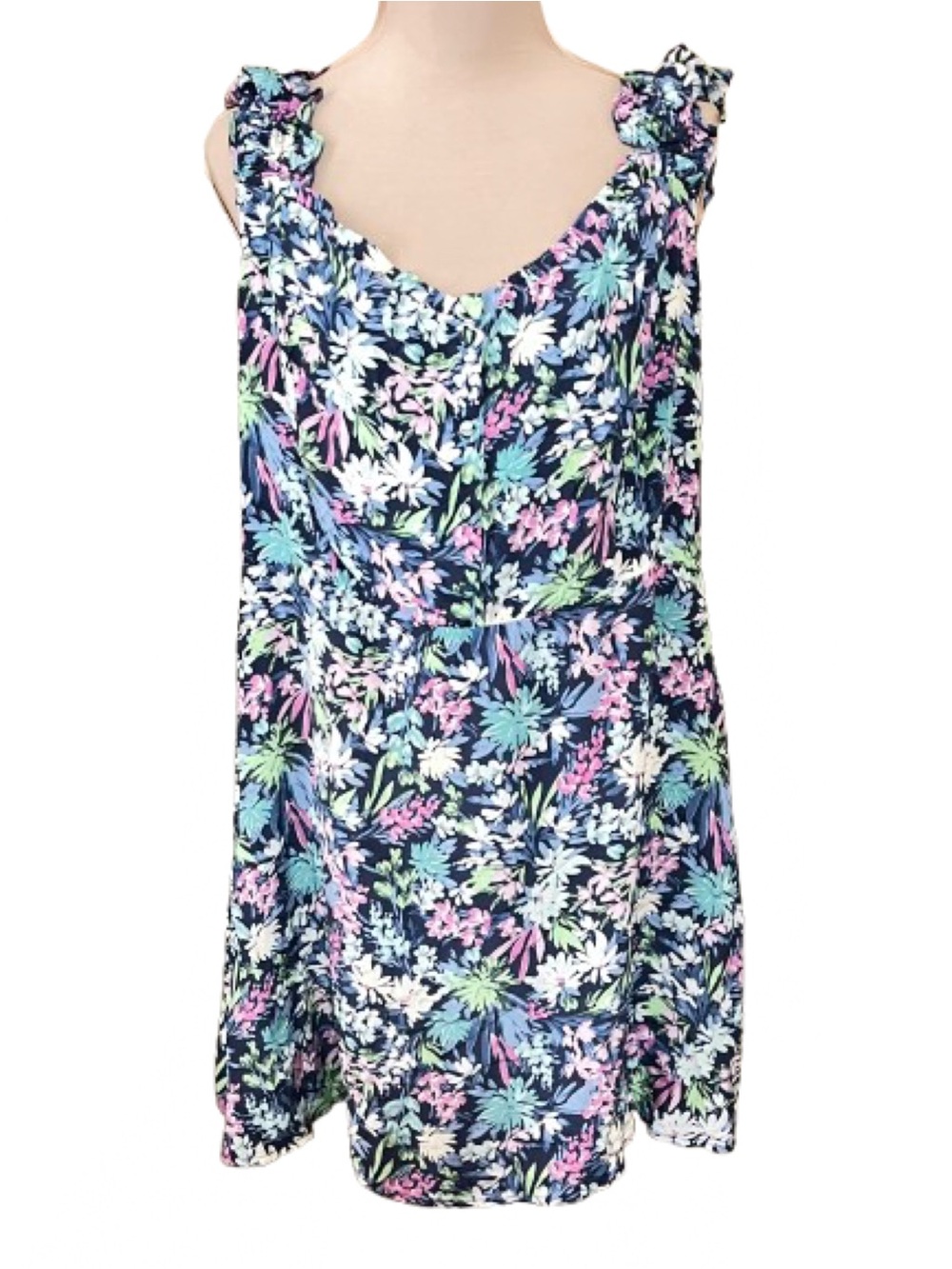 GAP XL Navy Smocked Floral Textured Dress Ruffle Sleeve Beach Vacation NWT